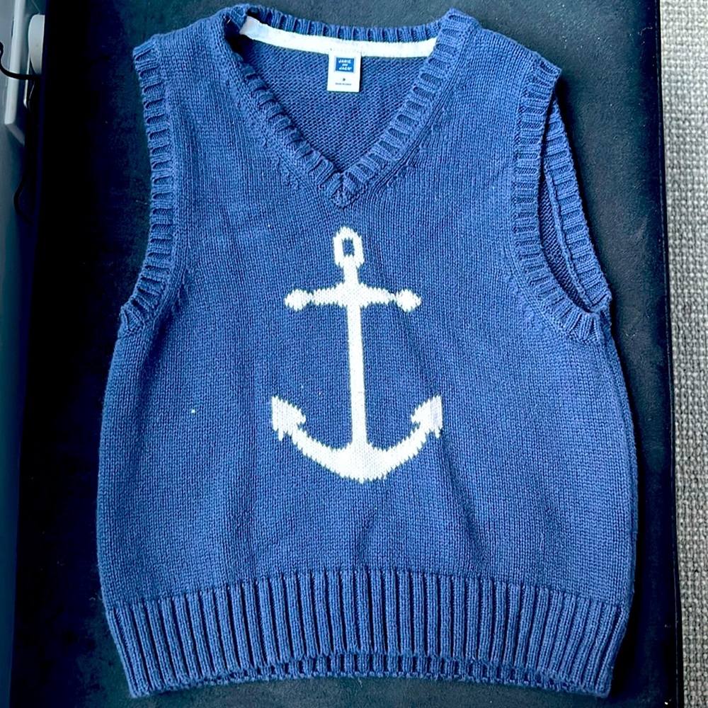 Janie and Jack Navy Anchor Sweater Vest size 3